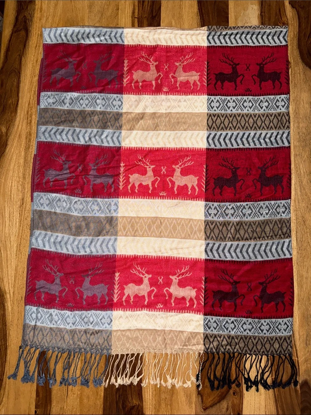 Cashmere And Silk Woven Stag Fringed Scarf